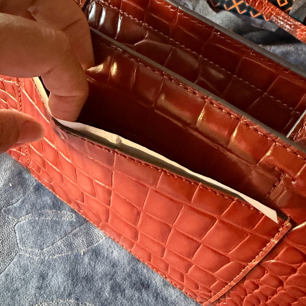 Tory Burch Cognac Croc Embossed Handbag - Picture 9 of 14
